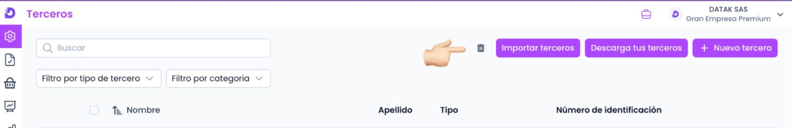 Módulo de terceros en Datak