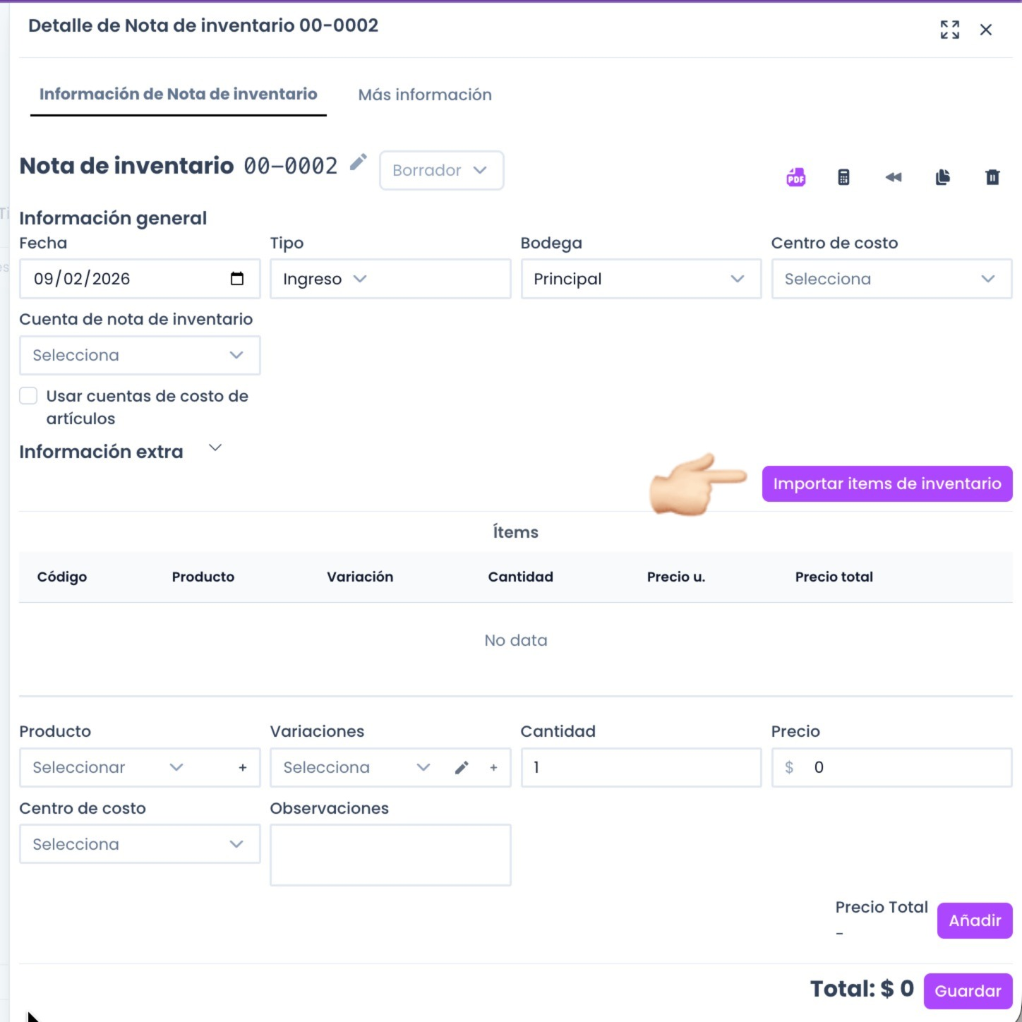 Configuración de facturación en Datak